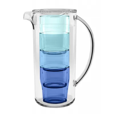 Simple Acrylic Stacked Nested Pitcher Set, 4 Assorted Color Glasses + Pitcher, 91 oz.
