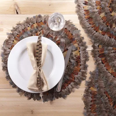 Pheasant Park Set of 6 Round Decorative Mats - Pheasant Feathers