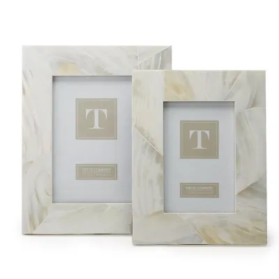 Ocean Sand Mother of Pearl Set of 2 Photo Frames (4" x 6", 5" x 7") Shell/Glass/Velvet