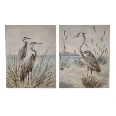 Shore Bird Set of 2 Hand-Painted Wall Art Canvas