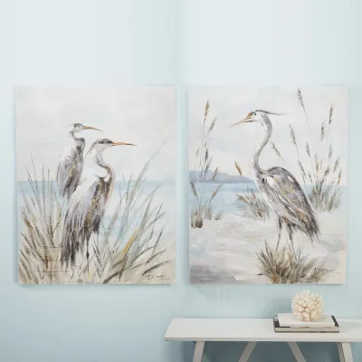 Shore Bird Set of 2 Hand-Painted Wall Art Canvas