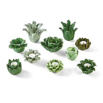 Succulents Set of 10 Hand-Crafted Tealight Candleholders Includes 10 Designs Ceramic