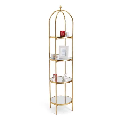 Golden Etagere with 4 Mirror Glass Shelves and Decorative Finial Iron/Glass