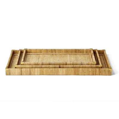 Dream Weavers Set of 3 Decorative Hand-Crafted Natural Rattan Oversized Trays Rattan/Iron