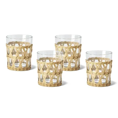 Island Chic 24 Pc Hand-Woven Lattice Drinking Glass Unit Includes 2 Styles: Old Fashioned Glass and Highball Glass Glass/Paper Yarn