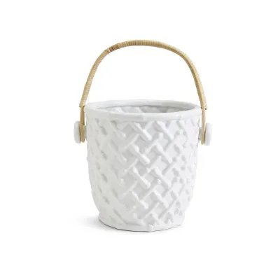 Hampton Faux Bamboo Fretwork Cooler Bucket with Bamboo Handle Ceramic/Bamboo