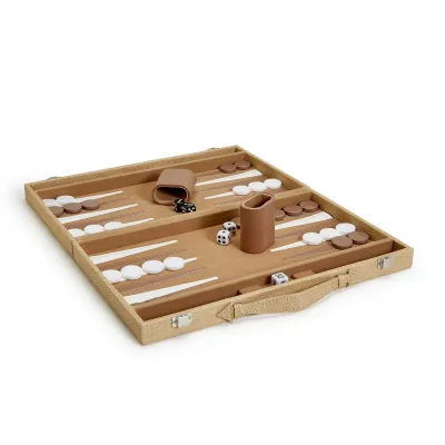 Terra Cane Backgammon Set Game Includes: Board, Two Sets of 15 Checkers, Two Pairs of Dice, Doubling Cube, Two Dice Cups Faux Leather/Natural Wood Pulp/Polyester/Plastic