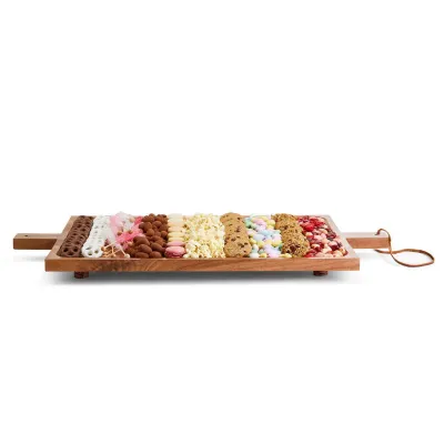 Gatherings 31-1/2" Footed Serving Tray with Handles Acacia Wood