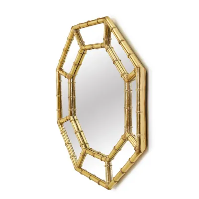 Golden Bamboo Fretwork Octagonal Wall Mirror Resin/Glass