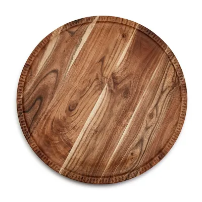 Rotating Charcuterie Board with Hand-Etched Border Acacia Wood