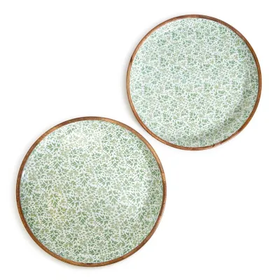 Countryside Set of 2 Hand-Crafted Wood Round Trays Mango Wood/Lacquer