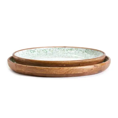 Countryside Set of 2 Hand-Crafted Wood Round Trays Mango Wood/Lacquer