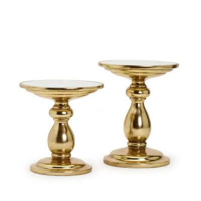 Set of 2 Decorative Pedestal Centerpieces with Removeable Mirror Insert Resin