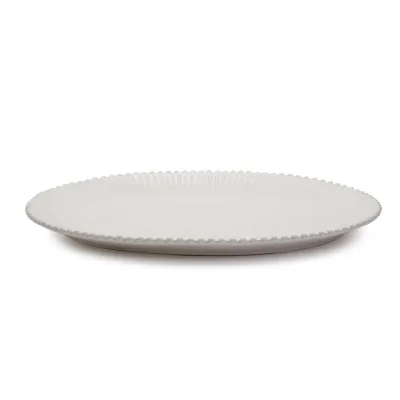 Heirloom Embossed Pearl Edge Oversized Platter Hand-Crafted Stoneware