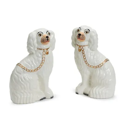 Set of 2 Staffordshire Dog Statues (left facing, right facing) Hand-Painted Ceramic