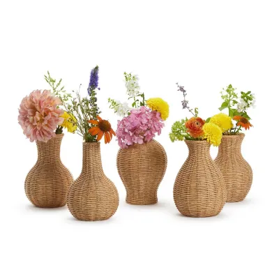 Natural Beauties Set of 5 Basket Weave Pattern Vase (water tight) Resin