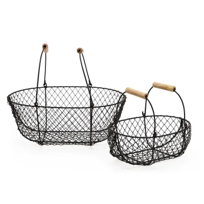 French Wireworks Potager Basket Set with Rusted Metal Finish with Collapsible Handles (3 Small, 3 Large)