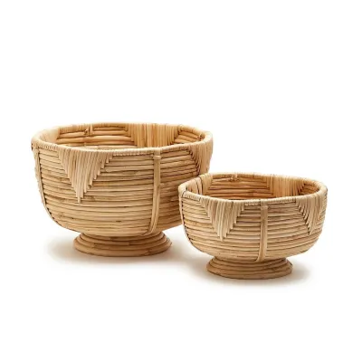 Bati Set of 2 Pedestal Baskets Cane