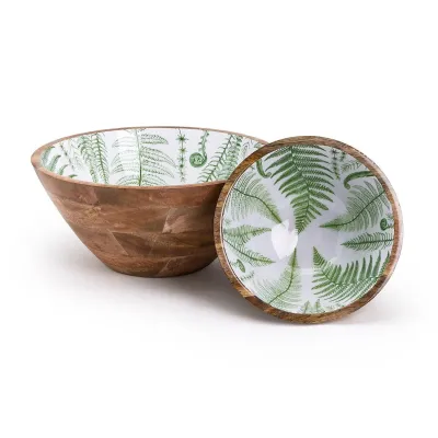 Set of Two Fern Hand-Crafted Wood Bowl