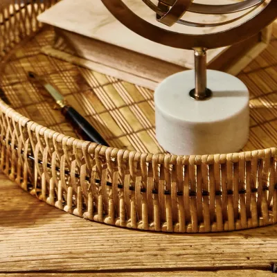 Set of Two Round Bamboo Tray