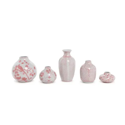 Set of Five Pink Chinoiserie Vase