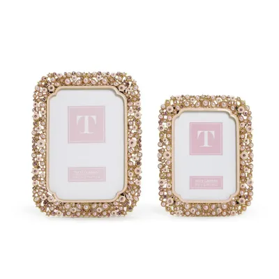 Set of Two Pink Pearl and Rhinestone Photo Frame Incl 2 Sizes