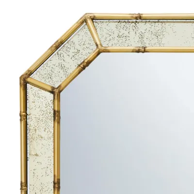 Golden Bamboo Wall Mirror with Antiqued Mirror Frame Glass/Metal