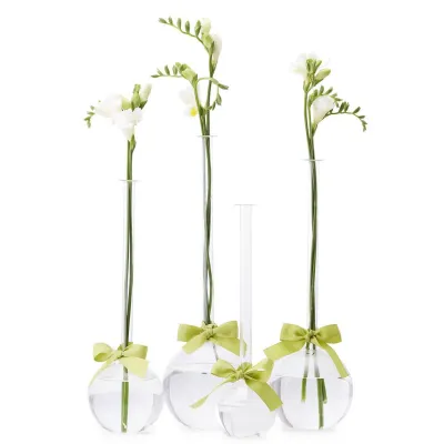 Sleek And Chic Set of 4 Bubble Vases with Sage Green Ribbon Includes 4 Sizes Hand-Blown Glass