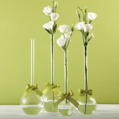 Sleek And Chic Set of 4 Bubble Vases with Sage Green Ribbon Includes 4 Sizes Hand-Blown Glass