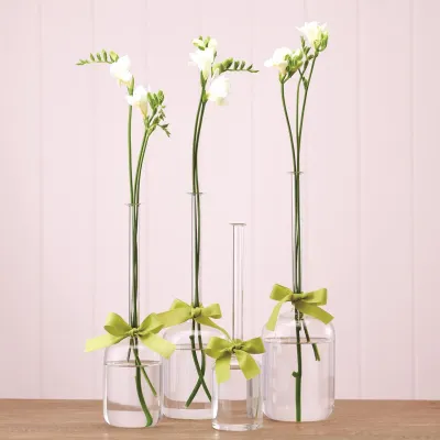 Sleek And Chic Set of 4 Jug Vases with Sage Green Ribbon Includes 4 Sizes Hand-Blown Glass