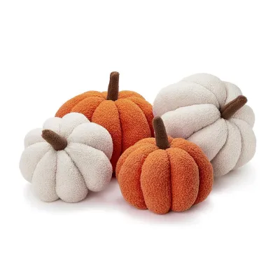 Set of 4 Oversized Soft Plush Bouclé Pumpkins Includes 2 Sizes/Colors