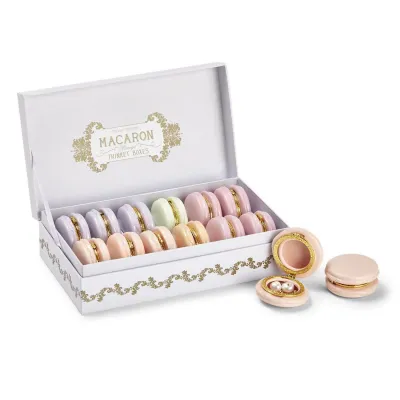 Set of 12 Macaron Limoges Trinket Boxes in Display Box Includes 5 Colors: Pistachio, Rose, Peach, Lavender, Light Pink Ceramic