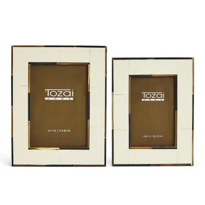 Milano Set of 2 Photo Frames with Horn inseam (4" x 6", 5" x 7") Horn/Resin/Glass