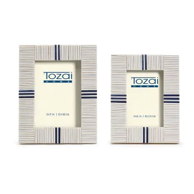 Stacks Set of 2 Photo Frames with Lapis Colored Inlay (4" x 6", 5" x 7") Bone/Glass