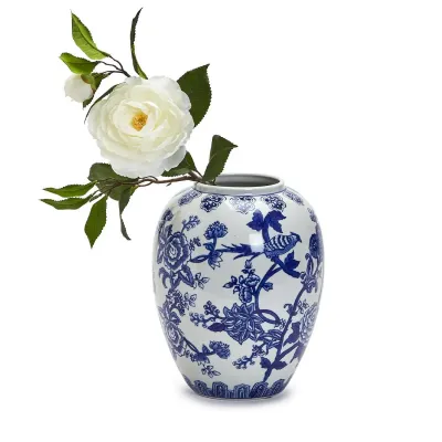 10" Yu Hua Garden Blue and White Vase Ceramic