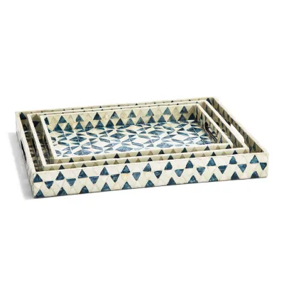 Geometric Set of 3 Mother of Pearl Gallery Trays Mother of Pearl