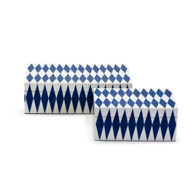 Rhombus, Set of 2 Blue and White Covered Box Resin