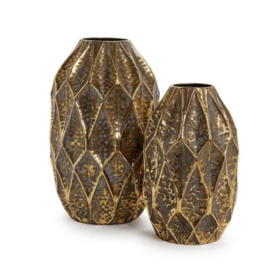 Set of Two Golden Hammered Vase