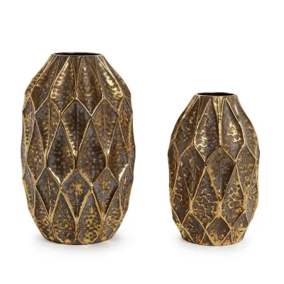 Set of Two Golden Hammered Vase