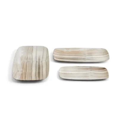 Set of 3 Faux European White Oak Rectangle Platter Ceramic