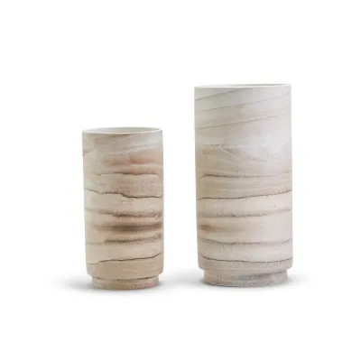 Set of 2 Faux European White Oak Vase Ceramic