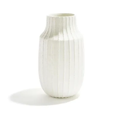 Textures Lg Ribbed Linen Textured Vase with Matte Finish Ceramic