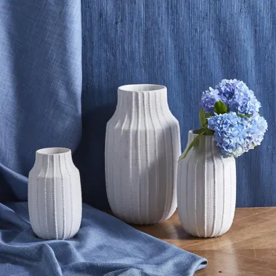 Textures Lg Ribbed Linen Textured Vase with Matte Finish Ceramic