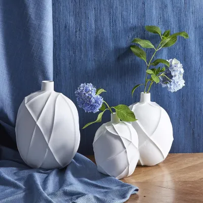 Textures Lg Matte Carved Ridges Vase with Matte Finish Ceramic