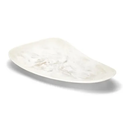 23" Archipelago White Cloud Marbleized Organic Shaped Platter Resin