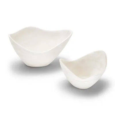 Set of 2 Archipelago White Cloud Marbleized Organic Shaped Bowl Resin