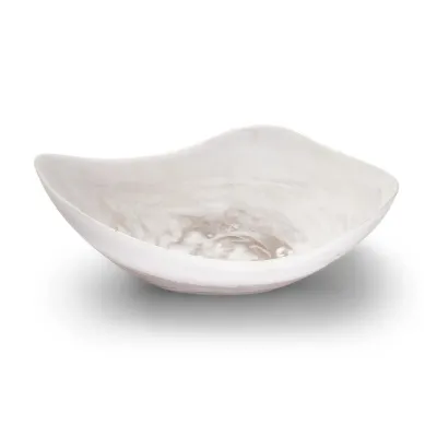 15" Archipelago White Cloud Marbleized Organic Shaped Bowl Resin