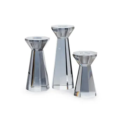 Set of Three Smoke Hand-Cut Crystal Glass Candleholder