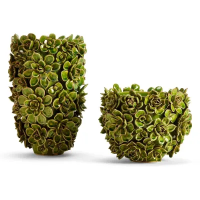 Succulents Set of 2 Green Planter/Vases Ceramic
