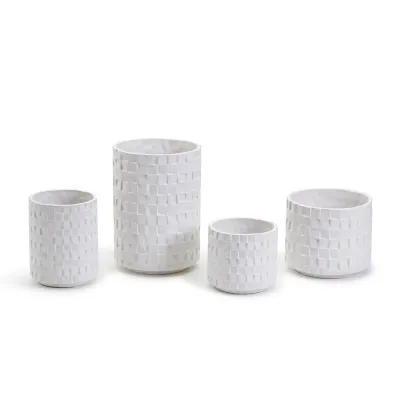 Cubist Set of 4 Soft White Pattern Planters Ceramic